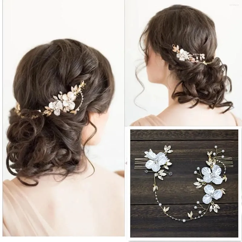 Hair Clips Wedding Comb Flower Exquisite Jewelry Leaves Design Sparkling Crystal Headpiece Pendant Pearls Headdresses Decor