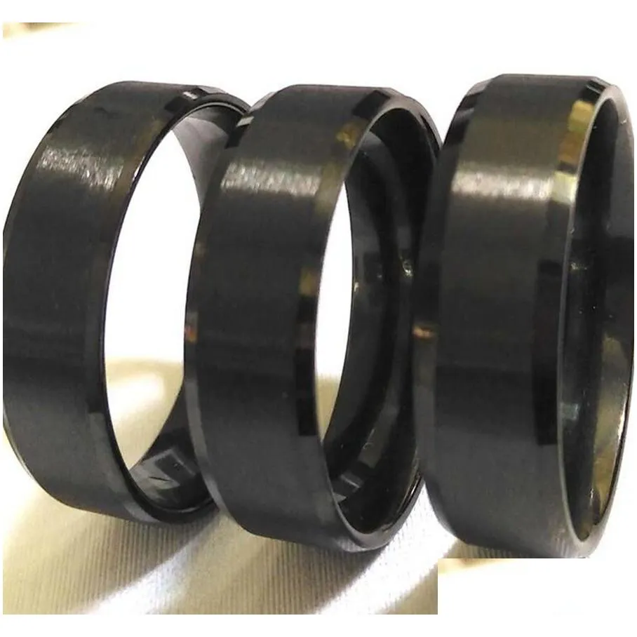 Band Rings 800 Black Beveled Edges Comfort-Fit 8Mm Stainless Steel Wedding Drop Delivery Jewelry Ring Otqel