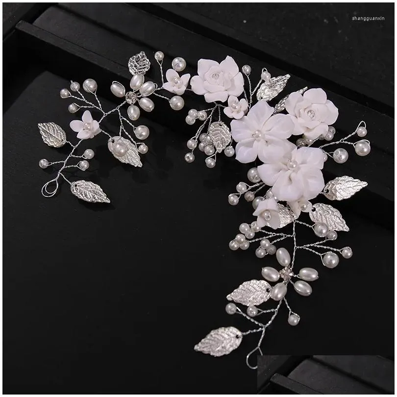 Hair Clips Trendy Flower Leaf Headband Pearl Crystal Hairband Tiaras For Women Bride Party Bridal Wedding Accessories Jewelry Gift
