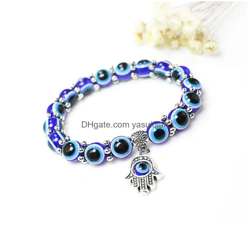 Charm Bracelets New Fatima Hamsa Hand Blue Evil Eye Charms For Women Lucky Beads Chains Bangle Fashion Turkish Jewelry Gift Drop Deli Dhhr4