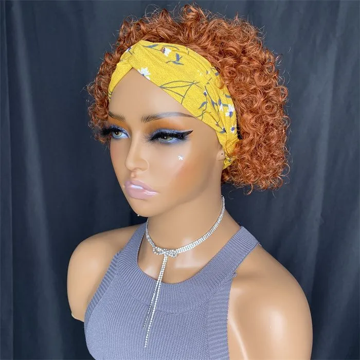 Pixie Cut Headband Wig Human Hair Water Wave Full Machine Made Short Jerry Curly Wigs For Black Women