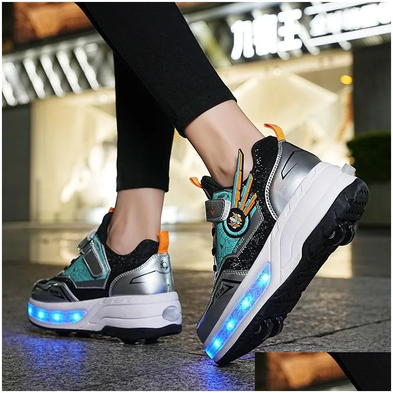 Inline & Roller Skates Deformation Skate Shoes For Kids Dual-Purpose Sneakers Led Boys Girls Usb Charging Drop Delivery Sports Outdoor Dh0Lv
