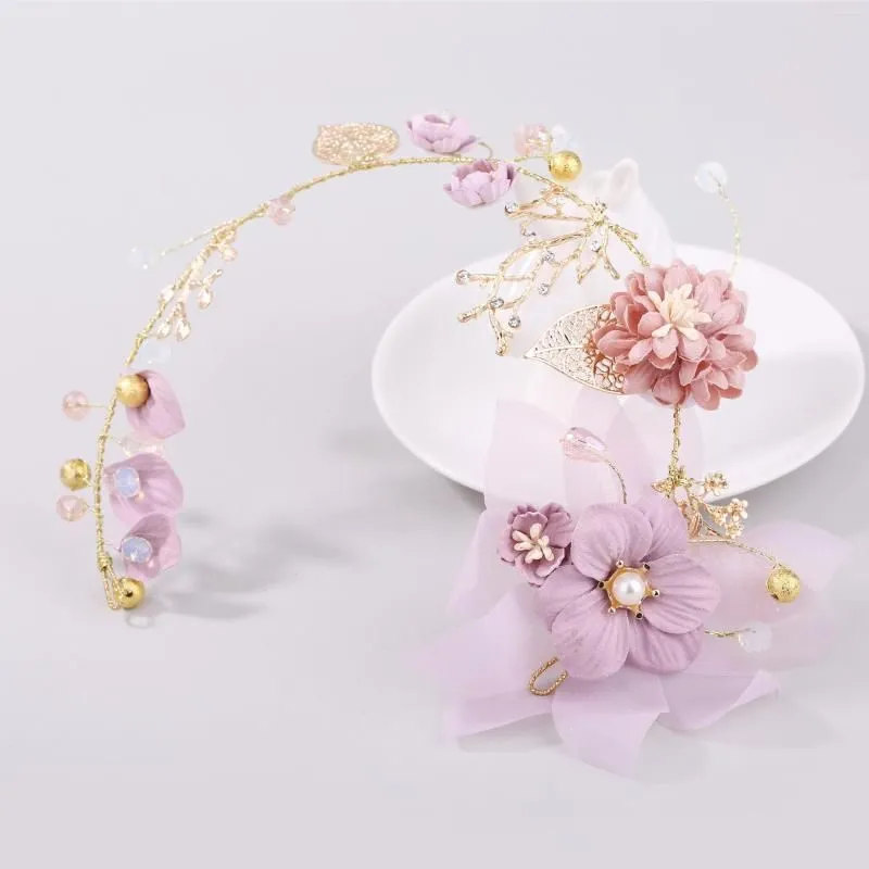 Hair Clips Bridal Tiara Elegant Leaves Flower Decoration Wedding Accessories For Women Pearls Crystal Princess Dress Jewelry