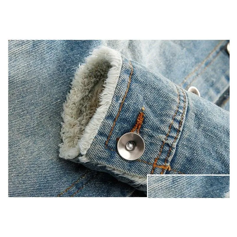 Men`S Jackets Mens Designer Vintage Ripped Black Blue Denim  Shirts Male Female Winter Jacket Casual Fur Collar Coat Drop Delive Dhrnb