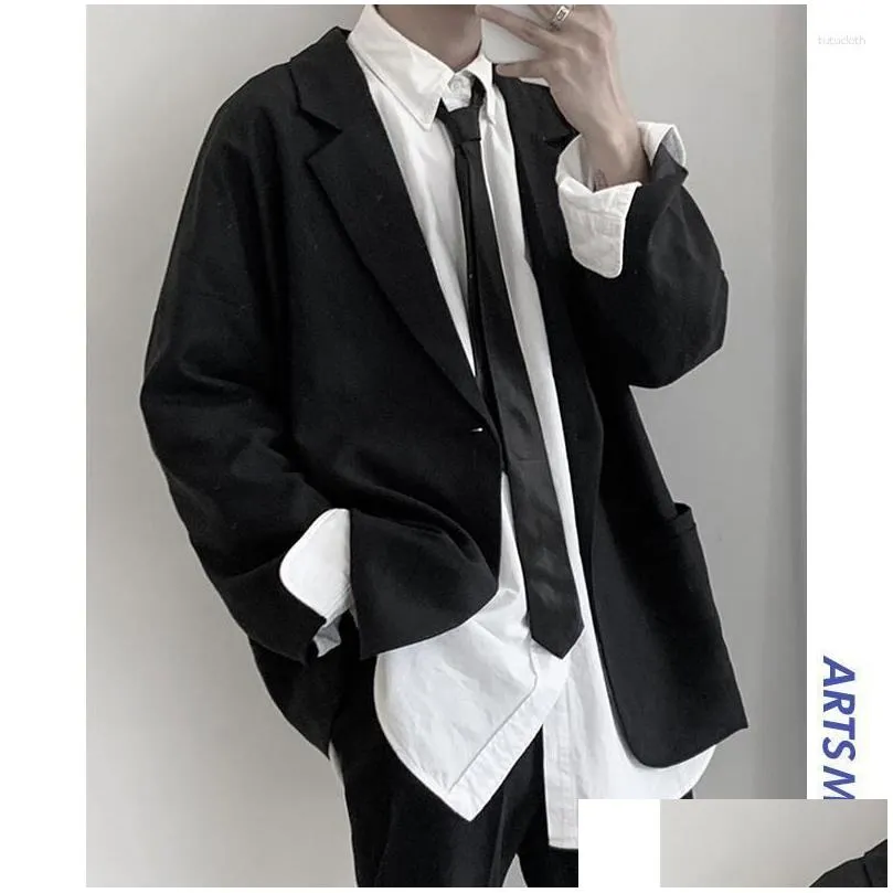 Men`s Suits Blazers Men Spring Single Button Loose Pockets All-match Trendy Casual Korean Style Retro Mens Ulzzang Chic Tops Harajuku