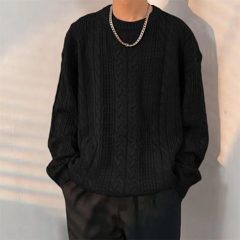 Men`s Sweaters Mens Loose Fitting Trend Casual Sweater College Style Knit Jacket Pull Male Clothing Knitted Slim Fit Solid Color Top