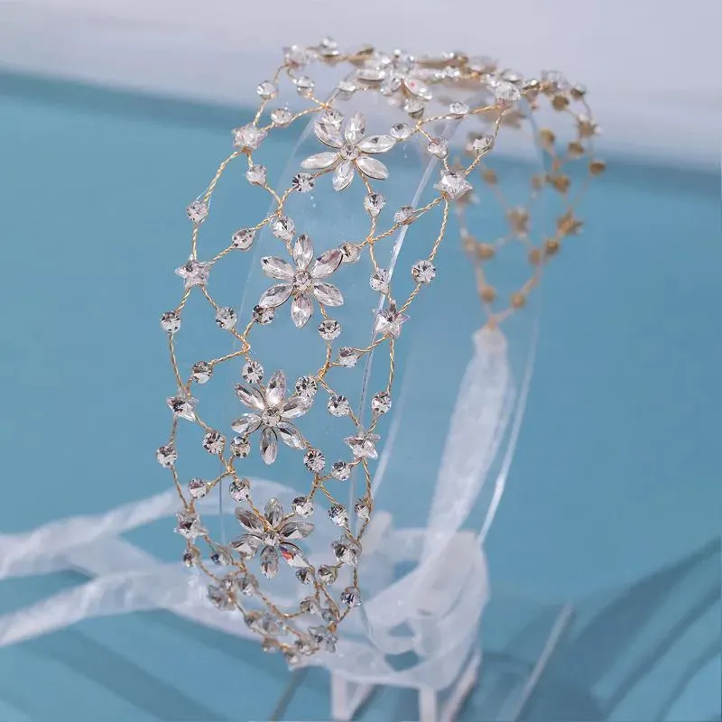 Hair Clips Bridal Wedding Crystal Pearl Flower Headband Accessories Bride Tiara Handmade Crown Hairband Decoration Jewelry