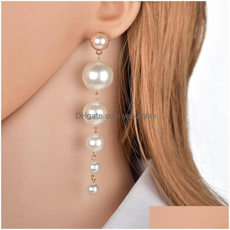 Dangle & Chandelier Fashion Long Pearl Earrings For Women Hyperbolic Faux Simated Big Hypoallergenic Tassel Drop Wedding Delivery Jew Dhs5V