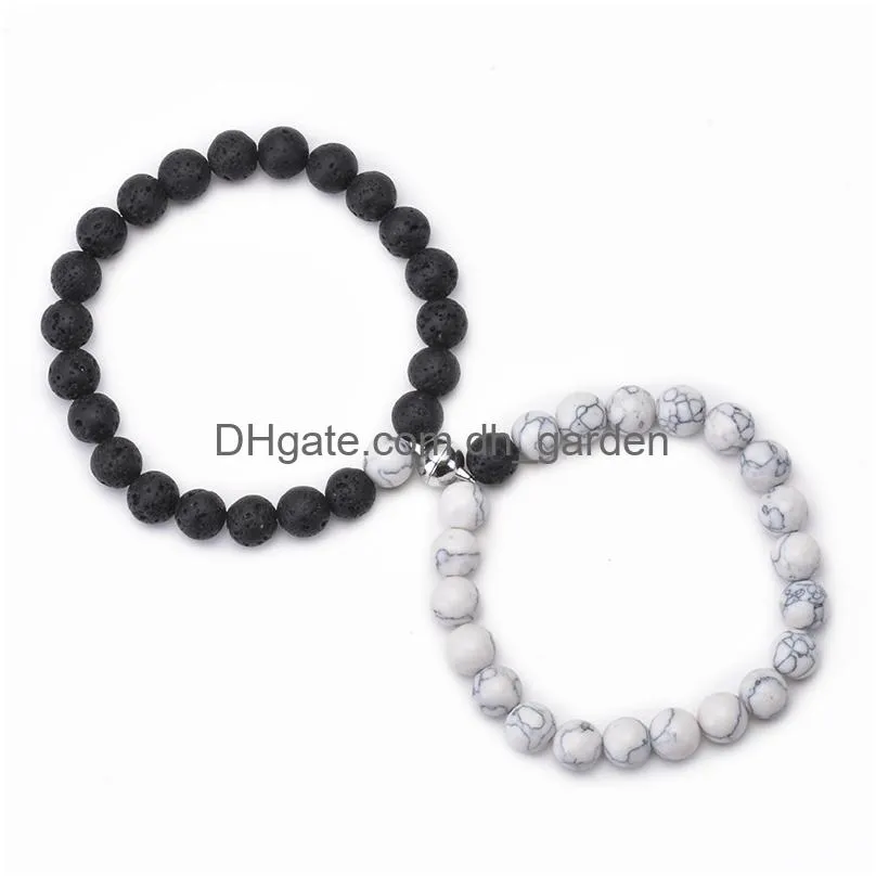 Beaded 2Pcs/Set Magnetic Distance Bead Bracelet Couple Minimalist Heart Lovers Matching Friendship Bracelets For Women Drop Dhgarden Dhxtc