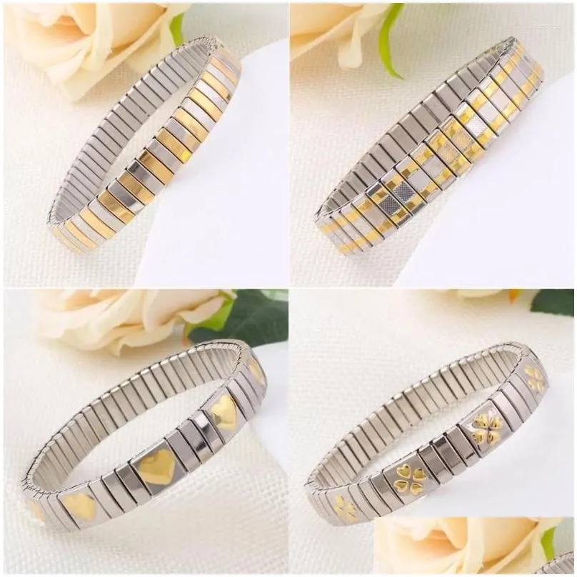 Link Bracelets Stainless Steel Golden Pattern Bracelet For Women Elastic Adjustable