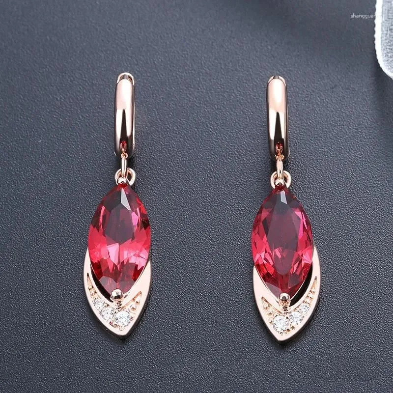 Dangle Earrings Exquisite Red Zircon Crystal Water Drop Bridal Wedding Jewelry Cocktail Party Women`s