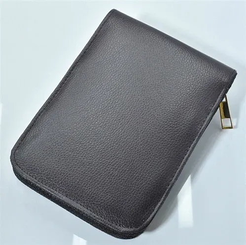 wholesale Promotion zipper Black / brown PU leather pen bags for all pen convenient pencil case