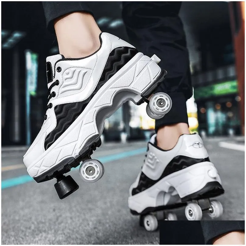 Inline & Roller Skates Double-Row Deformation Retractable Four Wheels Skate Shoe With Brake Outdoor Casual Fashion Adt Children Uni Sn Dhgmo