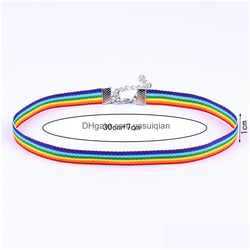 Chokers Gay Pride Rainbow Choker Necklace For Men Women And Lace Chocker Ribbon Collar With Pendant Lgbt Jewelry Drop Delivery Necklac Dhz5W