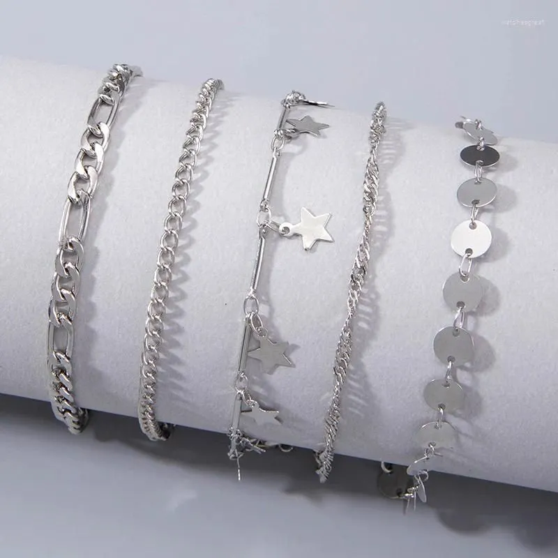 Anklets Korean Simple Star Pendants Anklet Set For Women Girl Fashion Charms Geometric Multilayer Foot Chain Jewelry Party 25064