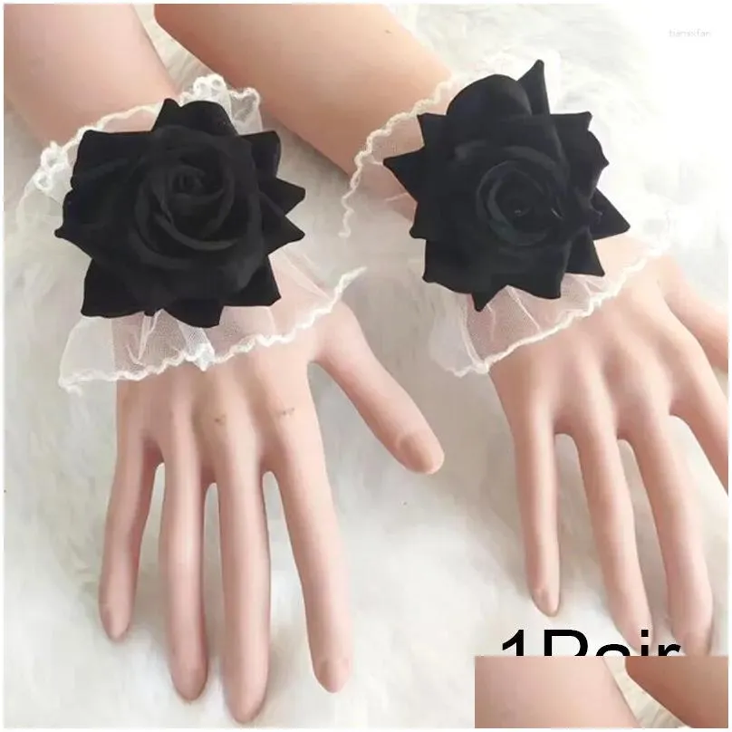 Knee Pads Gothic Rose Flower Lace Cuff Fashion Hand Sleeves Elegant Sweet Wrist Cuffs For Women Girls Party Accessories