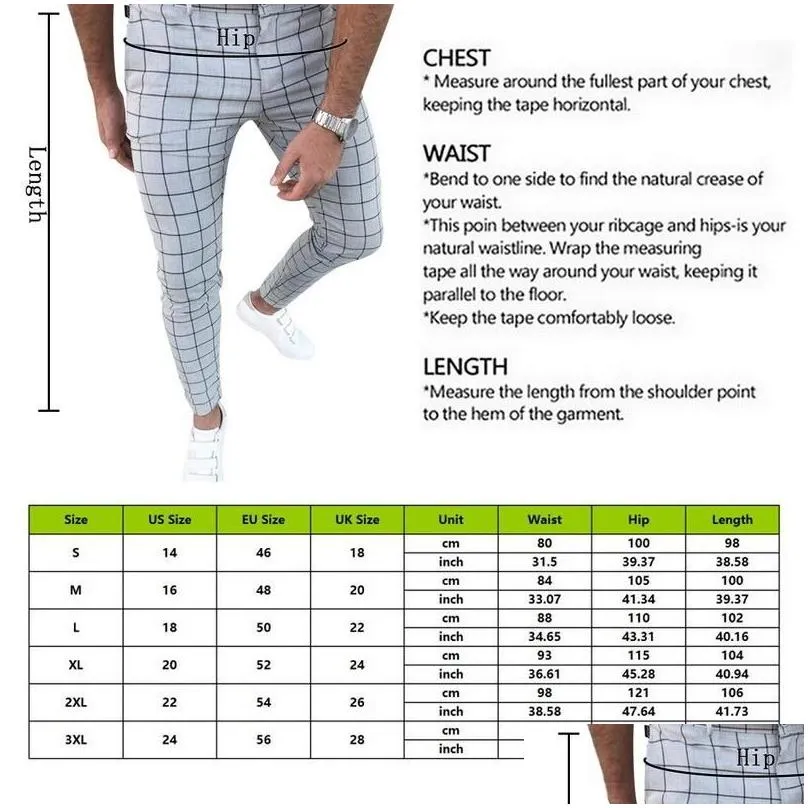Men`S Pants Mens Smart Casual Fashion Clothing Plaid Pencil Thin Mid Waist Jogger Trousers For Men Drop Delivery Apparel Dh6Fl