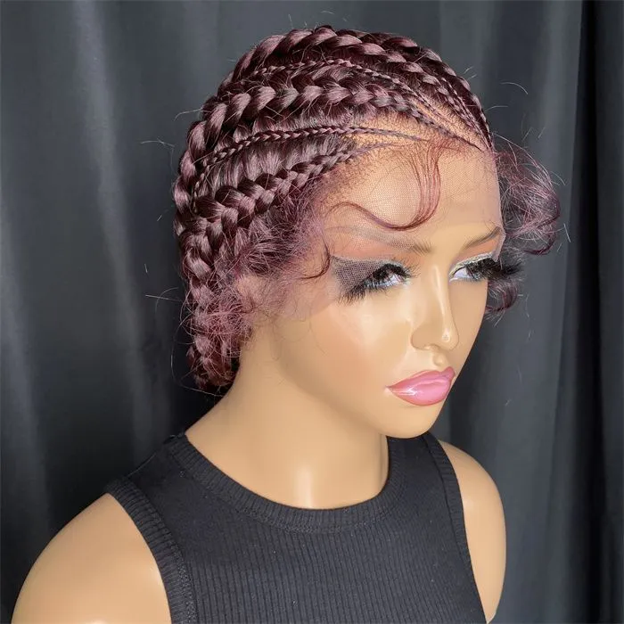 32 Inch Synthetic Hair Braided Ponytail Lace Front Wigs Kinky Curly Frontal with Baby Hair for Afro Women Cornrow Wig