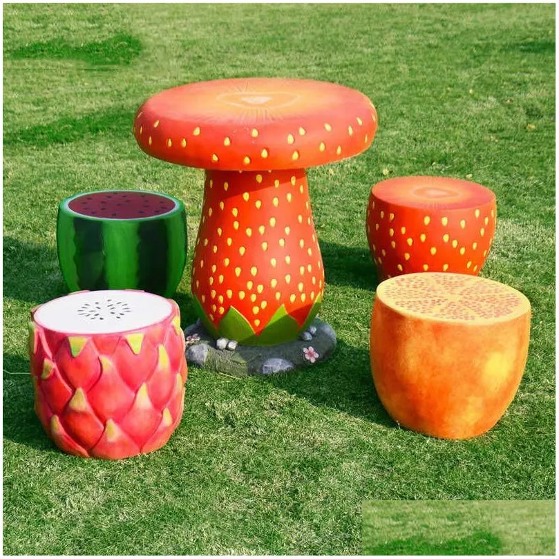 Camp Furniture Outdoor Cartoon Fruit Table And Chair Ornaments FRP Sculpture Mushroom Villa Garden Camping Chairs Decorative Stool Furniture