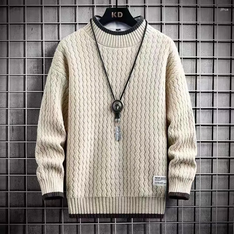 Men`s Sweaters Autumn Winter Sweater For Men Casual Knitted Striped Half Turtleneck Pullover High Quality Harajuku Women Warm Thick