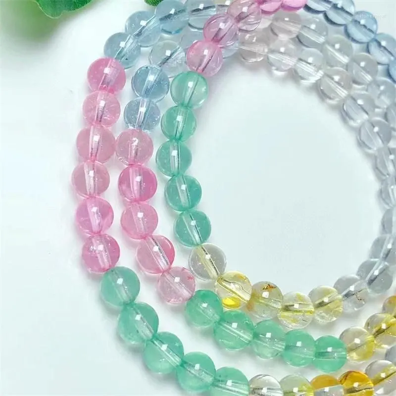Strand Natural Colored Quartz Triple Circle Bracelet Healing Fashion Reiki Crystal Fengshui Jewelry Birthday Gift 6MM 1pcs