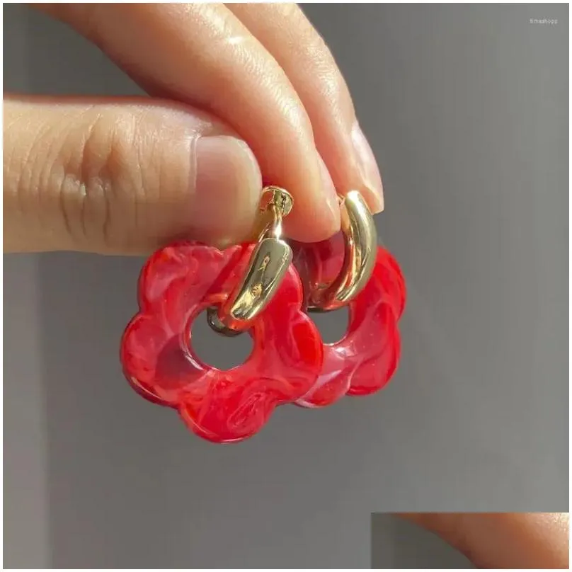 Hoop Earrings 1PCS Boho Candy Color Flower Resin Drop Earring For Women Transparent Marbling Acrylic Metal Earings Jewelry