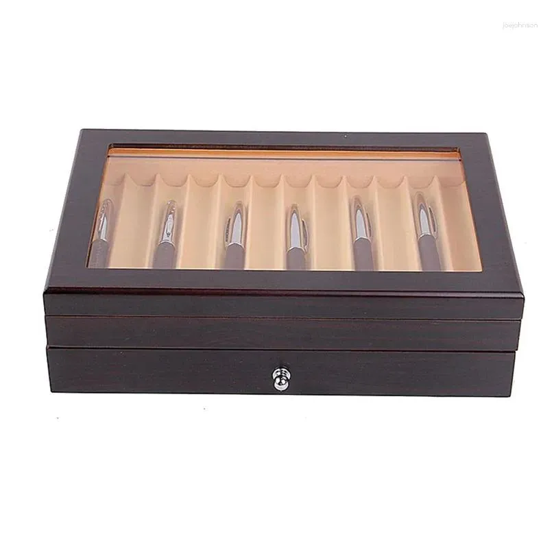 Jewelry Pouches 23 Slots Wooden Pen Storage Case Luxury 2 Layer Display Organizer Transparent Window Fountain Pen-Collector Box 1