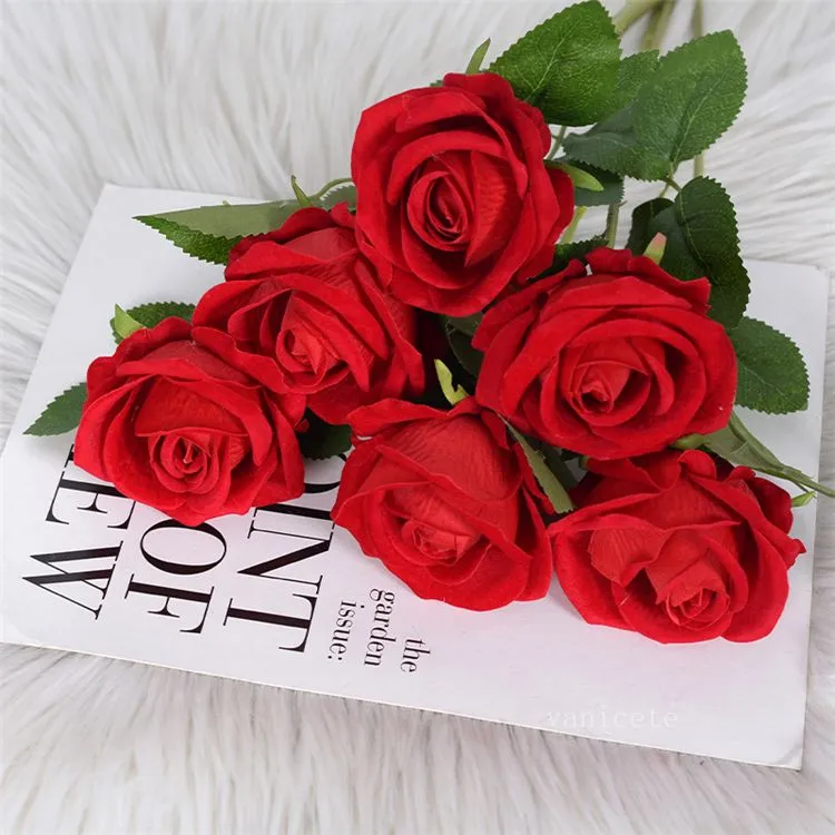 Decorative Flowers Simulated rose single flannelette Rose Home wedding decoration Valentine`s Day simulated simulated flower artificial