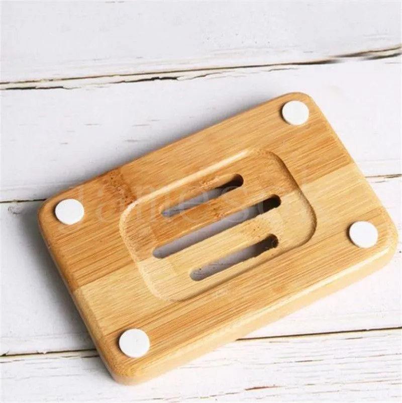 Natural Bamboo Wood Soap Dish Storage Holder Bathroom Round Drain Soap Box Square Eco-Friendly Wooden Soap Tray Holder DB397