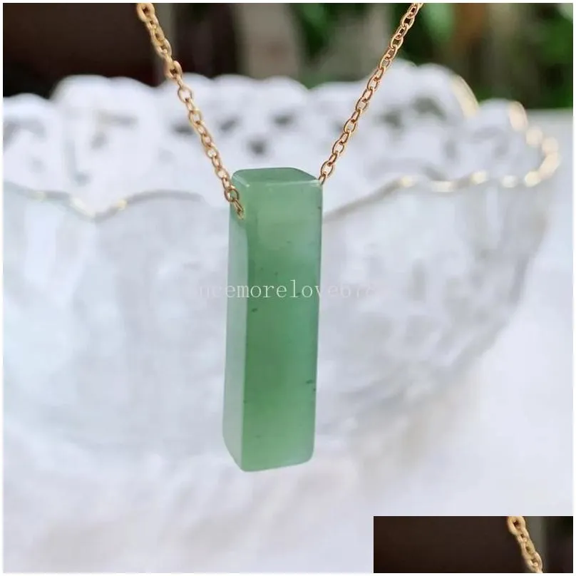 Small Stick Rectangle Tag Rose Quartz Crystal Choker Necklace for Women Blue Quartz Kyanite Green Malachite Purple Crystal Necklaces