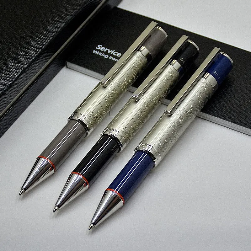 wholesale high quality silver fine Reliefs barrel Ballpoint Pens Office stationery Smooth writing Promotion pen No Box