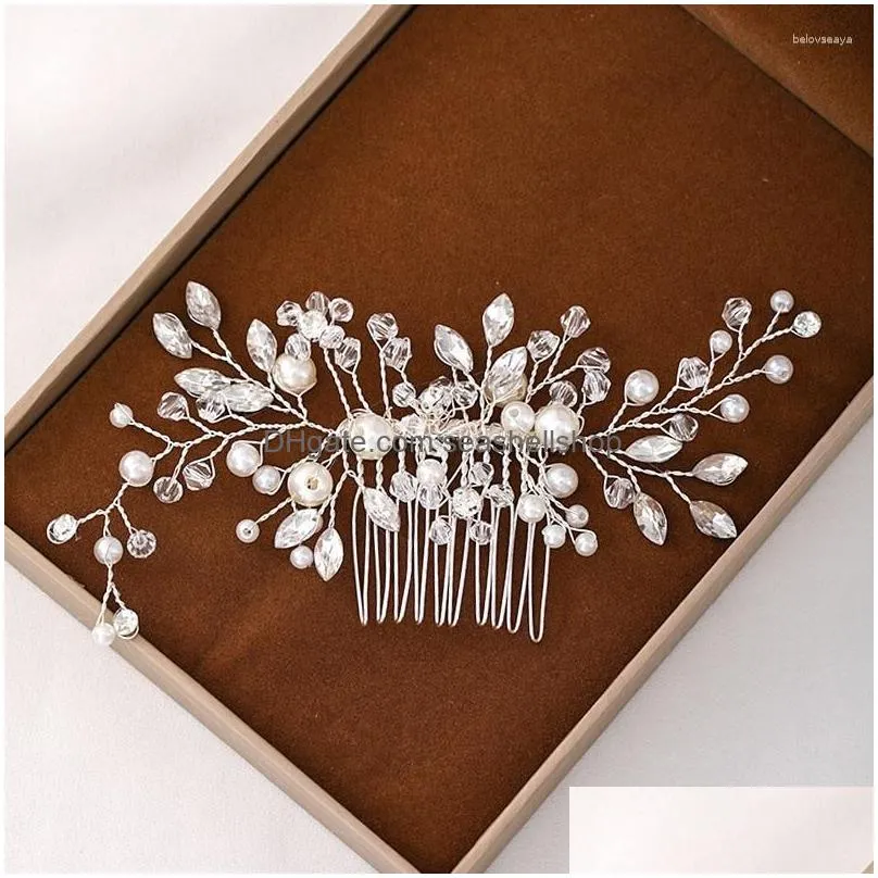Hair Clips Handmade Silver Color Bride Comb Women Pearl Rhinestone Jewelry Ornaments Bridal Wedding Elegant Headpieces TEN