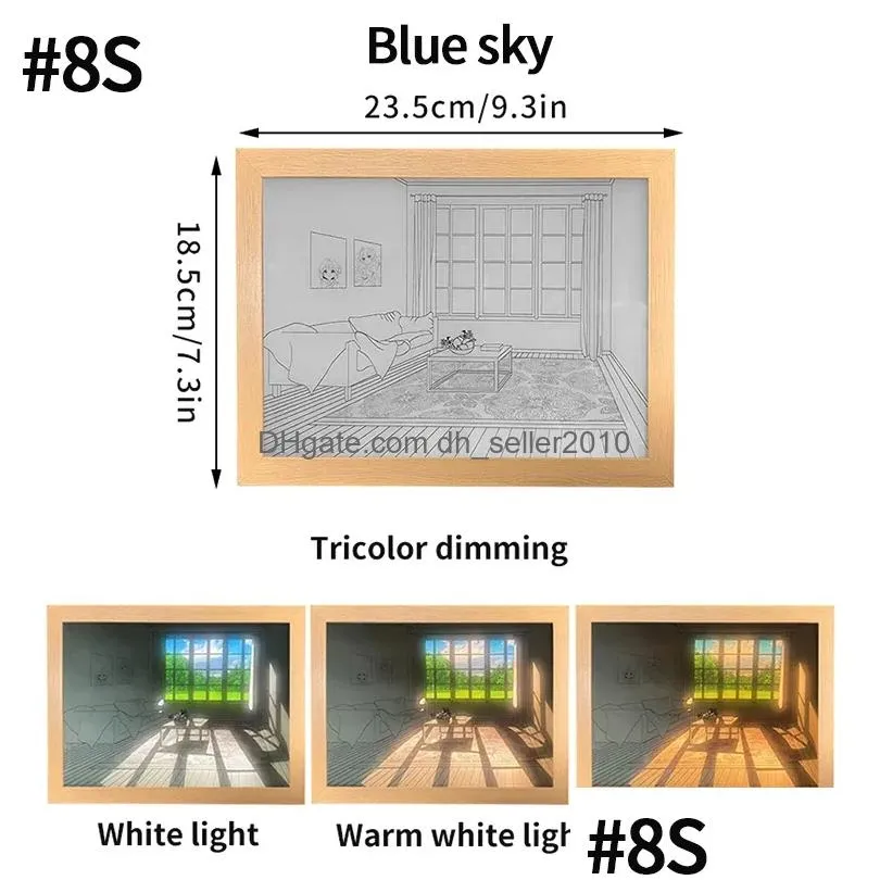Frames And Mouldings Frame Painting Light Led Picture Japan Decorative Simate Sunshine Ding Night Home Table Lamp Drop Delivery Garden Dhxzl