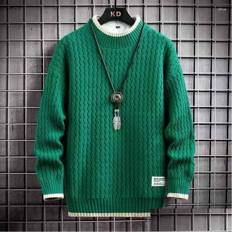 Men`s Sweaters Autumn Winter Sweater For Men Casual Knitted Striped Half Turtleneck Pullover High Quality Harajuku Women Warm Thick