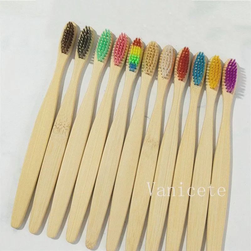 13 color Bamboo Toothbrush Wooden Rainbow Bamboos Toothbrushs Oral Care Soft Bristle Travel-Toothbrush T9I002306