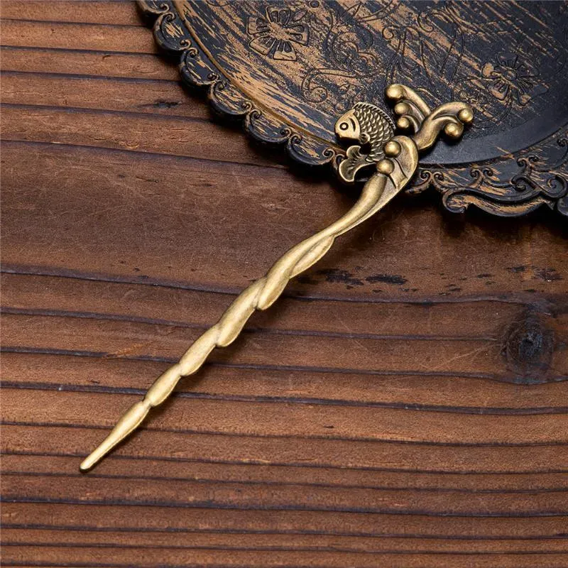 Hair Clips Chinese National Style Carved Fan Stick Women Antique Bronze Hairpins Bookmark Traditional Clothing Headdress Jewelry Gifts