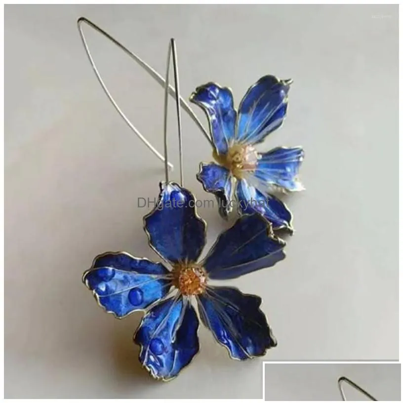 Dangle & Chandelier Earrings 1 Pcs European And American Creative Flower For Women Plant Oil Painting Long Ear Hook Accessories Earri Dhida