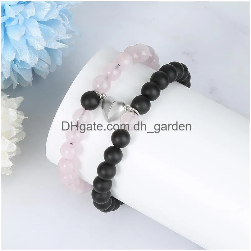 Beaded 2Pcs/Set Magnetic Distance Bead Bracelet Couple Minimalist Heart Lovers Matching Friendship Bracelets For Women Drop Dhgarden Dhavr