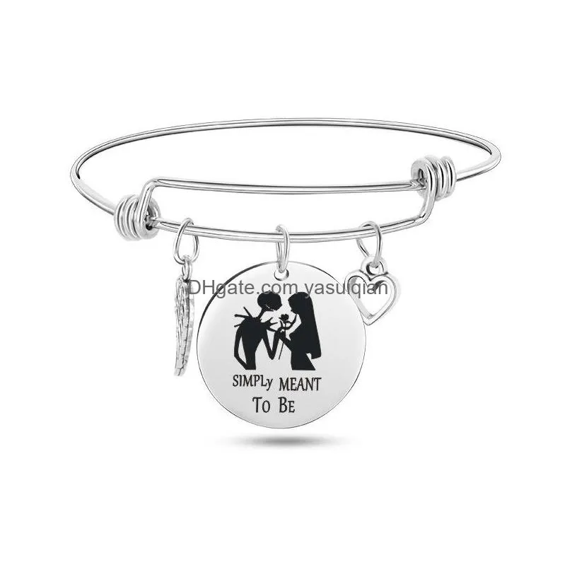 Charm Bracelets Nightmare Before Christmas For Women Men Skl Round Disc Stainless Steel Expandable Wire Bangle Fashion Jewelry Gift D Dhl3K