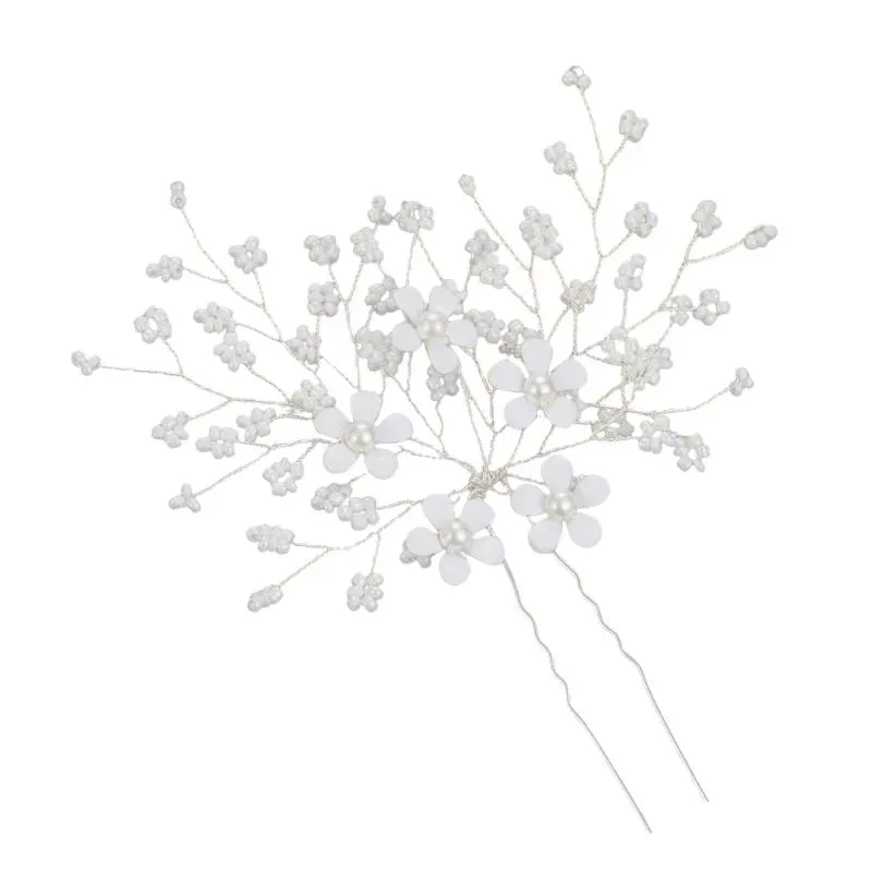 Hair Clips Hairpins U-shaped White Flower Headwear Style Alloy Wedding Bridal Accessories Piece Pins Hypoallergenic