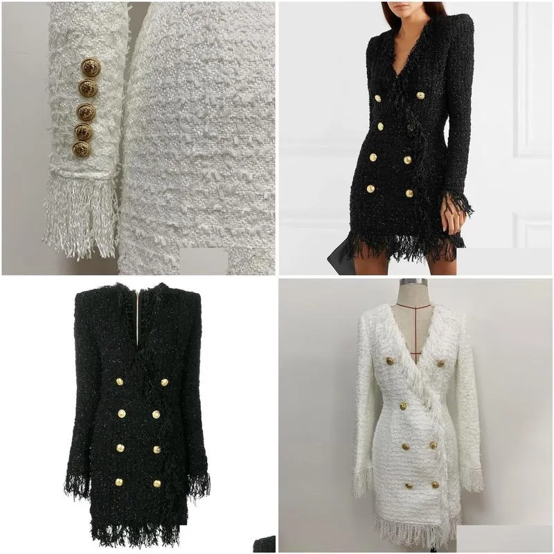 Basic & Casual Dresses Designer Runway Dress Womens Long Sleeve Metal  Buttons Fringed T Tassel Drop Delivery Apparel Women`S Clo Dhklw