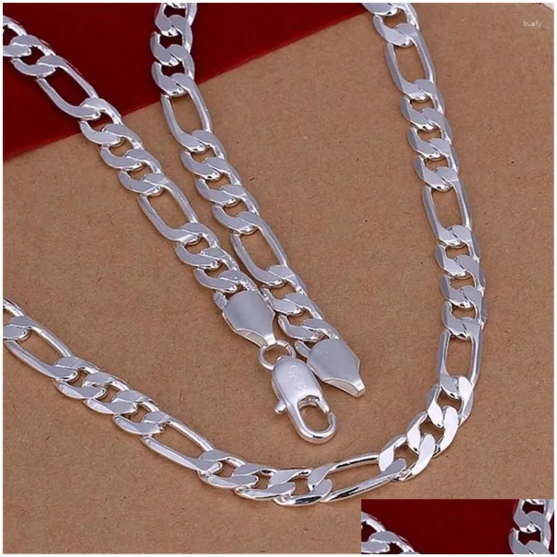 Pendant Necklaces Wholesale 925 Stamp Sier Color Necklace High Quality Wedding Noble Women Men 8Mm Chain Man Charm 45-60Cm Fashion Dr Otb6V