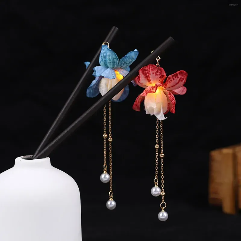 Hair Clips Ancient Style Hairpin Luminous Headwear Tassel Hanfu Sticks Chinese Accessories Wooden Fork Headdress Gift