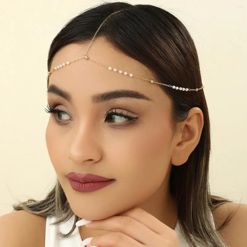 Hair Clips QIAMNI Bohemian Imitation Pearls Forehead Chain Jewelry For Women Girls Gift Bridal Metal Headband Accessories Headpiece