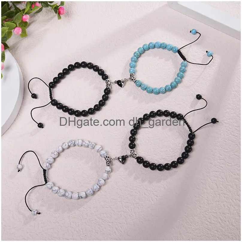 Beaded 2Pcs/Set Magnetic Distance Bead Bracelet Couple Minimalist Heart Lovers Matching Friendship Bracelets For Women Drop Dhgarden Dhikd