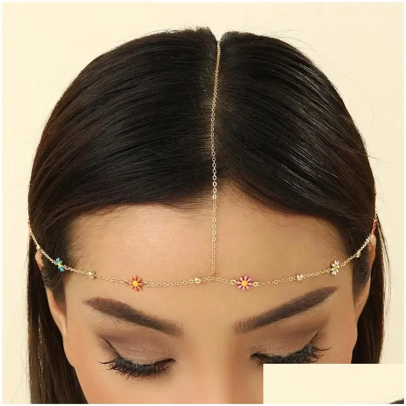 Hair Clips QIAMNI Bohemian Colorful Flower Chains Head Accessories Decoration Hairstyles Headpiece Jewelry For Women Wedding Bar Tiara