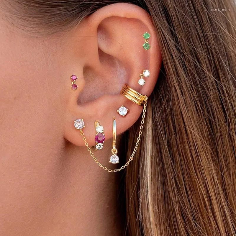 Hoop Earrings 1PC Stainless Steel Cubic Zirconia Earring For Women Small Green Pendant Cartilage Tragus Piercing Jewelry