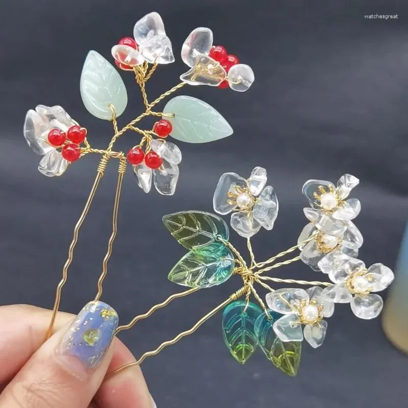 Hair Clips Wedding Flower Hairpins White Rhinestone Pins U-Shaped For Bridal Women Jewelry Accessories