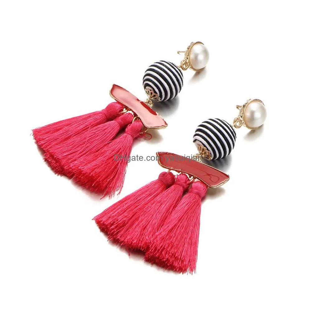 Dangle & Chandelier New Ethnic Boho Tassel Earrings For Women Line Ball Pearl Statement Long Drop Handmade Earring Charms Bohemian Je Dhvn3