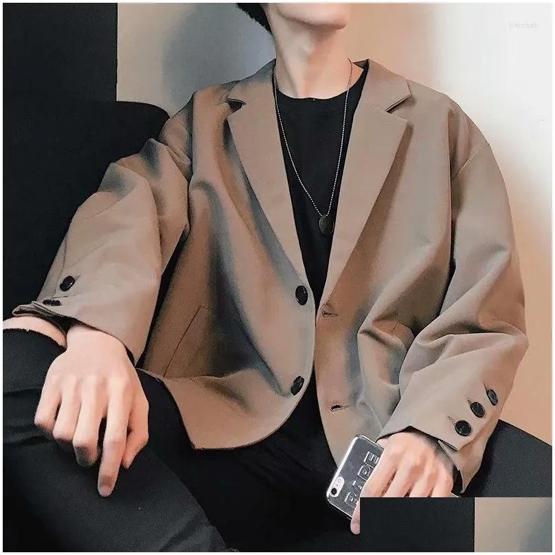 Men`s Suits Blazers Men Spring Single Button Loose Pockets All-match Trendy Casual Korean Style Retro Mens Ulzzang Chic Tops Harajuku